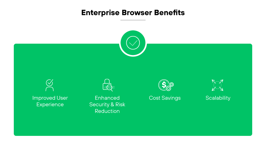 Enterprise browser benefits: improved UX, enhanced security, cost savings, & scalability.