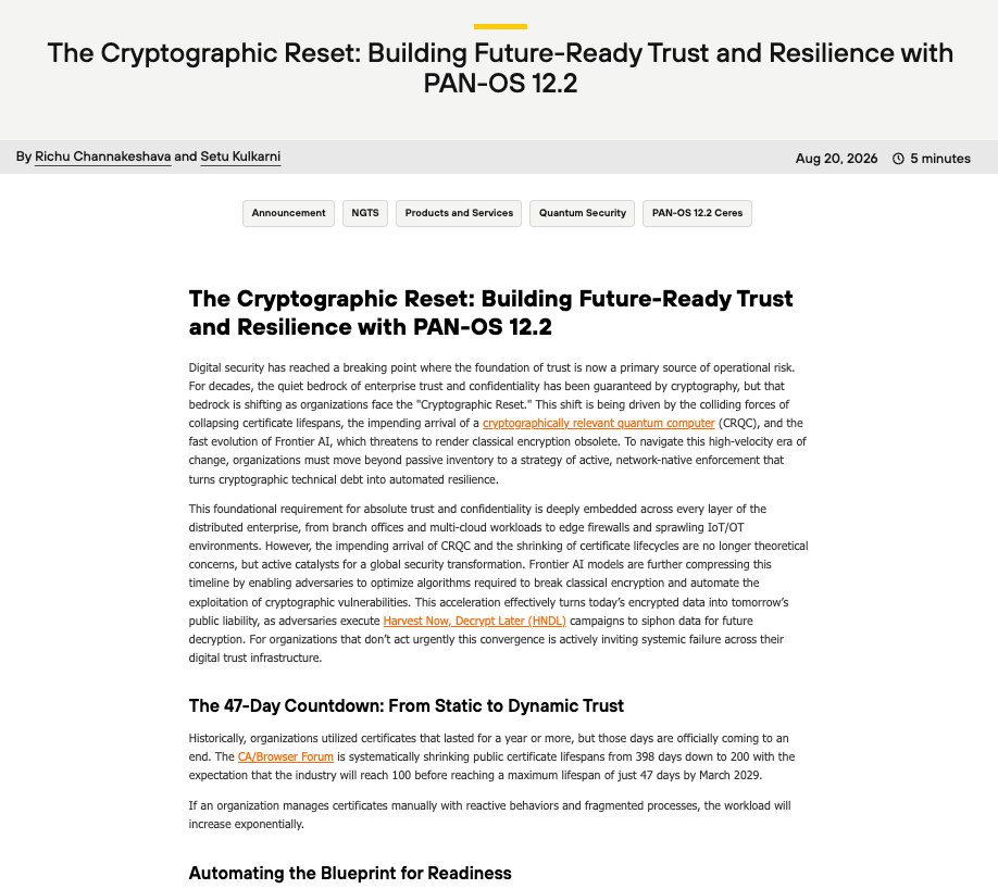 The Cryptographic Reset: Building Future-Ready Trust and Resilience with PAN-OS 12.2
