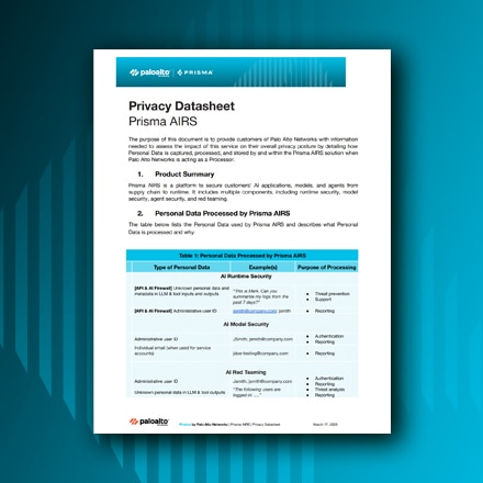 Prisma AIRS privacy datasheet